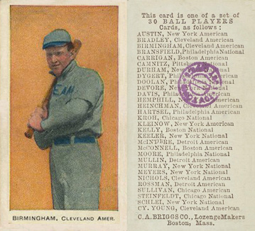 1909 C. A. Briggs Color Birmingham, Cleveland Amer. # Baseball Card
