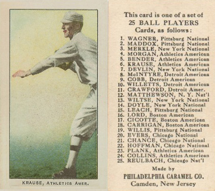 1909 Philadelphia Caramel Krause, Athletics Amer. # Baseball Card