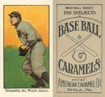 1909 E90-1 American Caramel Schaefer, 2b, Wash. Amer. # Baseball Card
