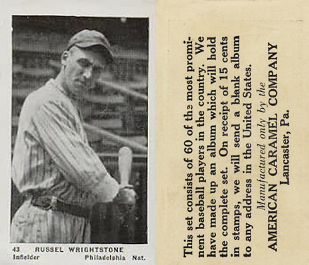 1927 American Caramel--Series of 60 Russel Wrightstone #43 Baseball Card