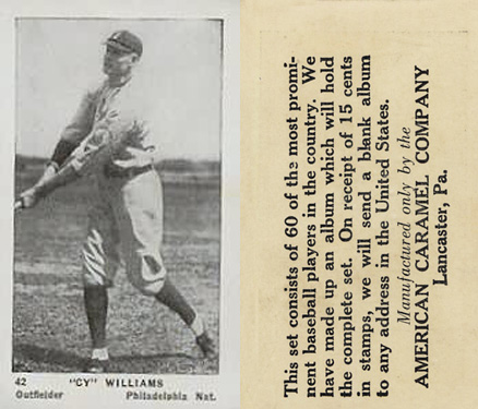 1927 American Caramel--Series of 60 "Cy" Williams #42 Baseball Card