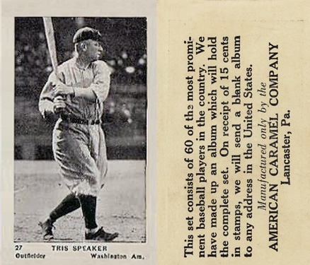 1927 American Caramel--Series of 60 Tris Speaker #27 Baseball Card