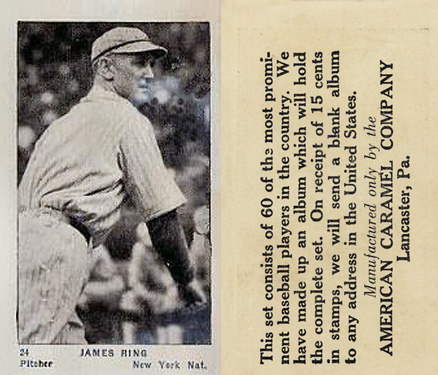 1927 American Caramel--Series of 60 James Ring #24 Baseball Card