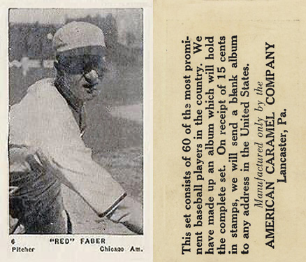 1927 American Caramel--Series of 60 "Red" Faber #6 Baseball Card