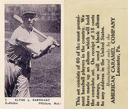 1927 American Caramel--Series of 60 Clyde L. Barnhart #2 Baseball Card