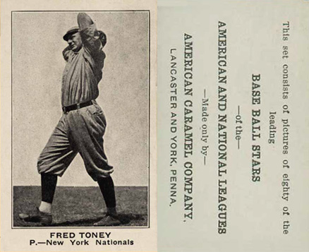 1921 American Caramel--Series of 80 Fred Toney # Baseball Card