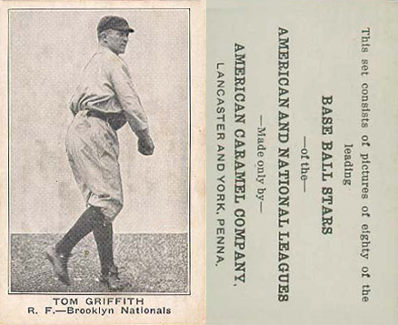 1921 American Caramel--Series of 80 Tom Griffith # Baseball Card