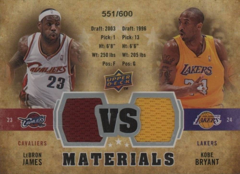 2009 Upper Deck VS Dual Materials Kobe Bryant/LeBron James #VS-BJ Basketball Card