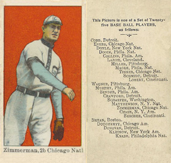 1909 Anonymous Zimmerman, 2b Chicago, Nat'l # Baseball Card