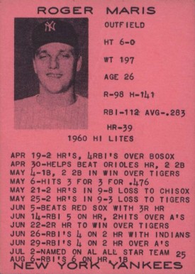 1961 7-11 Roger Maris #25 Baseball Card