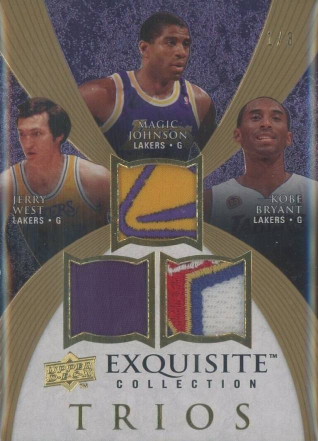2007 Upper Deck Exquisite Collection Trios Patches Kobe Bryant/Jerry West/Magic Johnson #BWJ Basketball Card