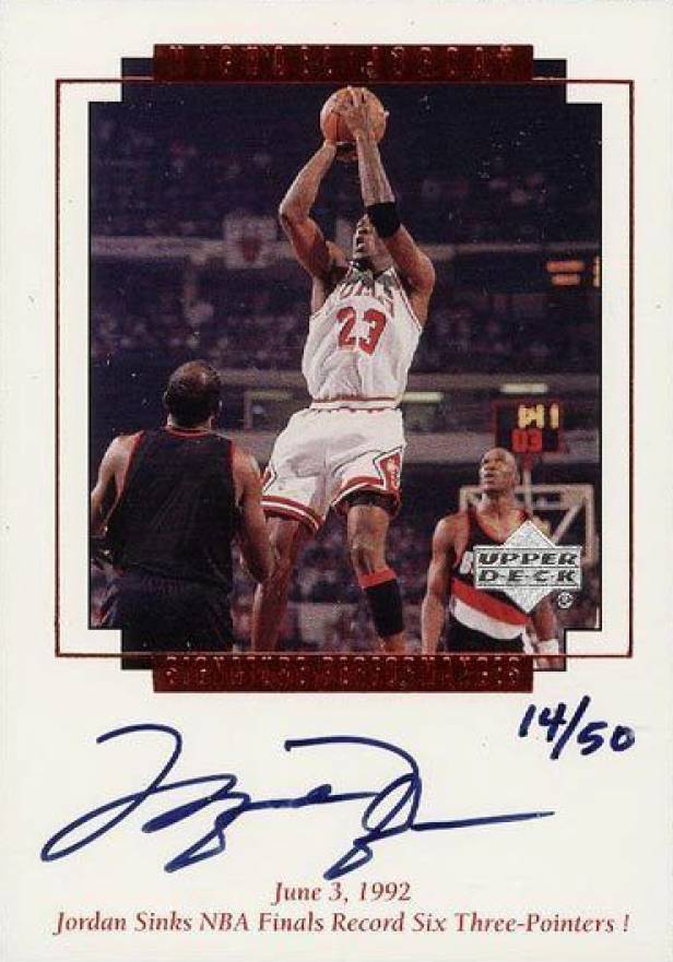 1999 Upper Deck MJ Master Collection Signature Performances Finals record 6 three pointers #MJ5 Basketball Card