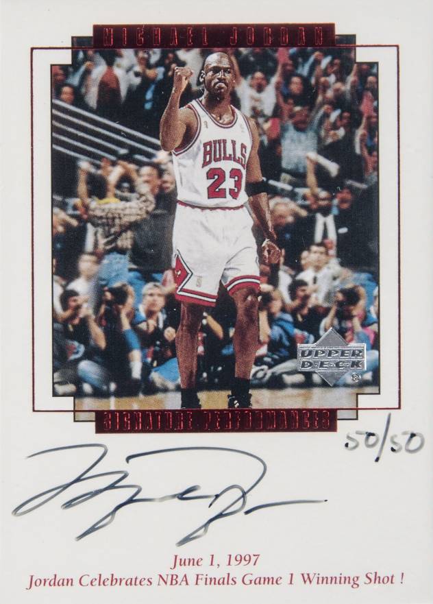 1999 Upper Deck MJ Master Collection Signature Performances NBA Finals game 1 winning shot #MJ9 Basketball Card