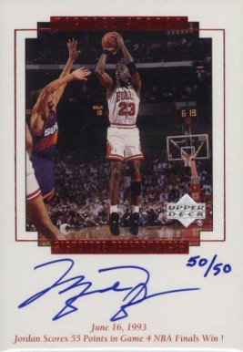 1999 Upper Deck MJ Master Collection Signature Performances Jordan scores 55... #MJ6 Basketball Card