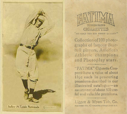 1914 Fatima Player Cards Slim Sallee # Baseball Card