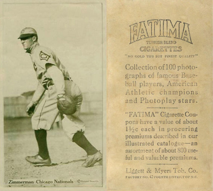 1914 Fatima Player Cards Zimmerman-Chicago Nationals # Baseball Card