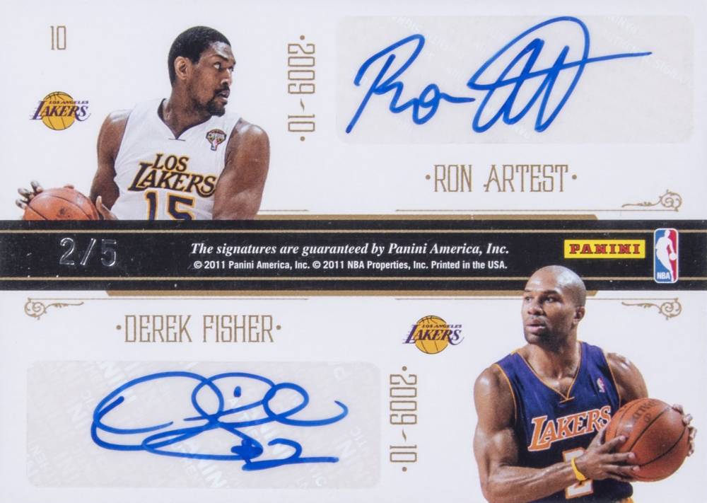 2010 Playoff National Treasures Champions Signatures Quads Kobe Bryant/Pau Gasol/Ron Artest/Derek Fisher #10 Basketball Card