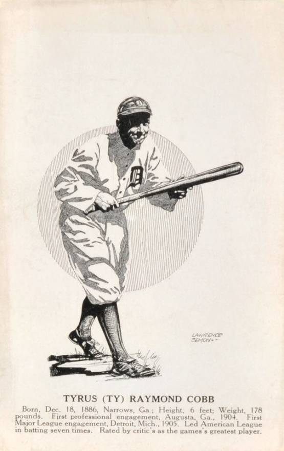 1914 Lawrence Semon Postcard Ty Cobb # Baseball Card