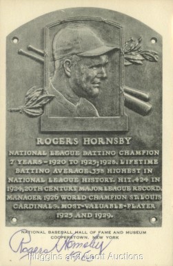 1990 Artvue Hall of Fame Plaque Autographed Rogers Hornsby # Baseball Card