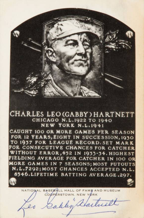 1990 Artvue Hall of Fame Plaque Autographed Gabby Hartnett # Baseball Card