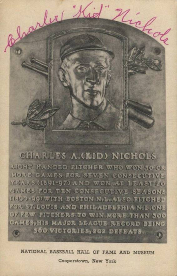 1990 Artvue Hall of Fame Plaque Autographed Kid Nichols # Baseball Card