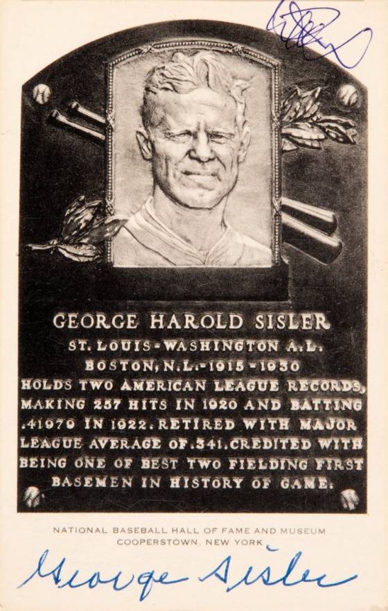 1990 Artvue Hall of Fame Plaque Autographed George Sisler # Baseball Card