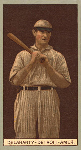 1912 Brown Backgrounds Red Cycle Jim Delahanty #42 Baseball Card