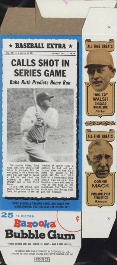 1969 Bazooka Complete Box Babe Ruth #10 Baseball Card