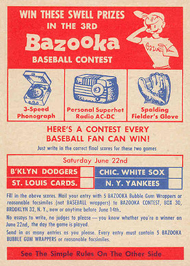 1957 Topps Contest June 22 #C22 Baseball Card