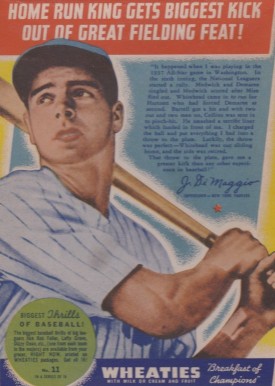 1938 Wheaties Series 10 Joe DiMaggio #11 Baseball Card