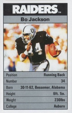 1988 Ace Fact Pack Bo Jackson # Football Card