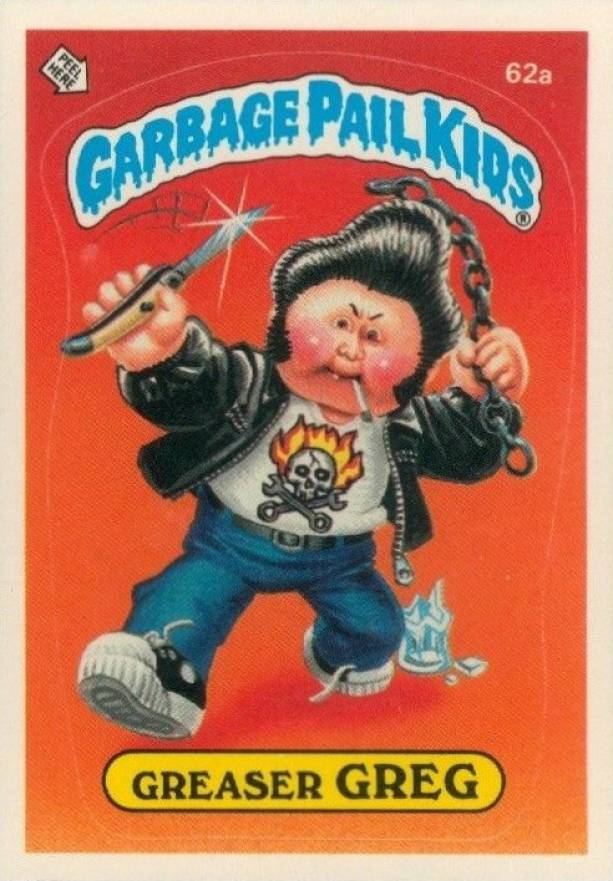 1985 Garbage Pail Kids Stickers Greaser Greg #62a Non-Sports Card