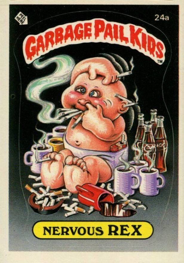 1985 Garbage Pail Kids Stickers Nervous Rex #24a Non-Sports Card