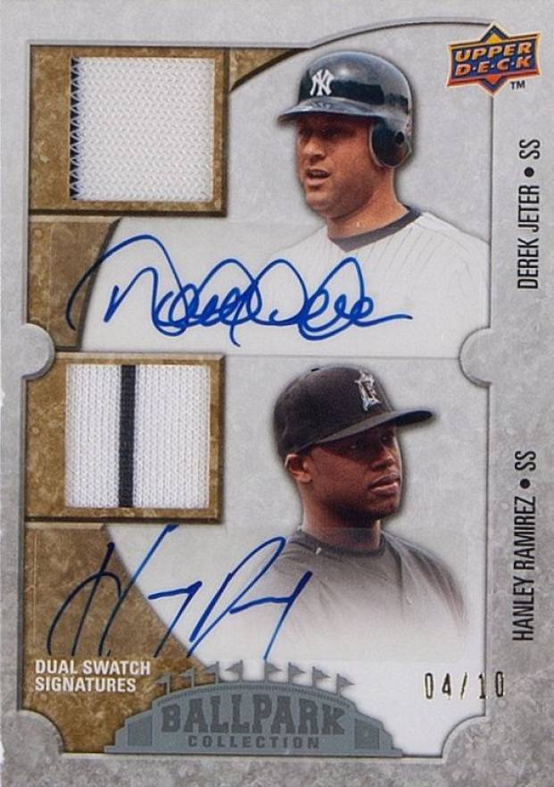2009 Upper Deck Ballpark Collection Dual Swatch Autographs Derek Jeter/Hanley Ramirez #DD-JR Baseball Card
