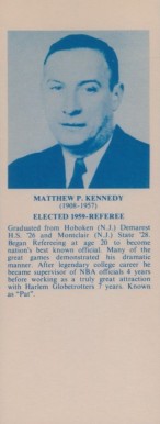 1968 Hall Of Fame Bookmarks Matthew Kennedy # Basketball Card