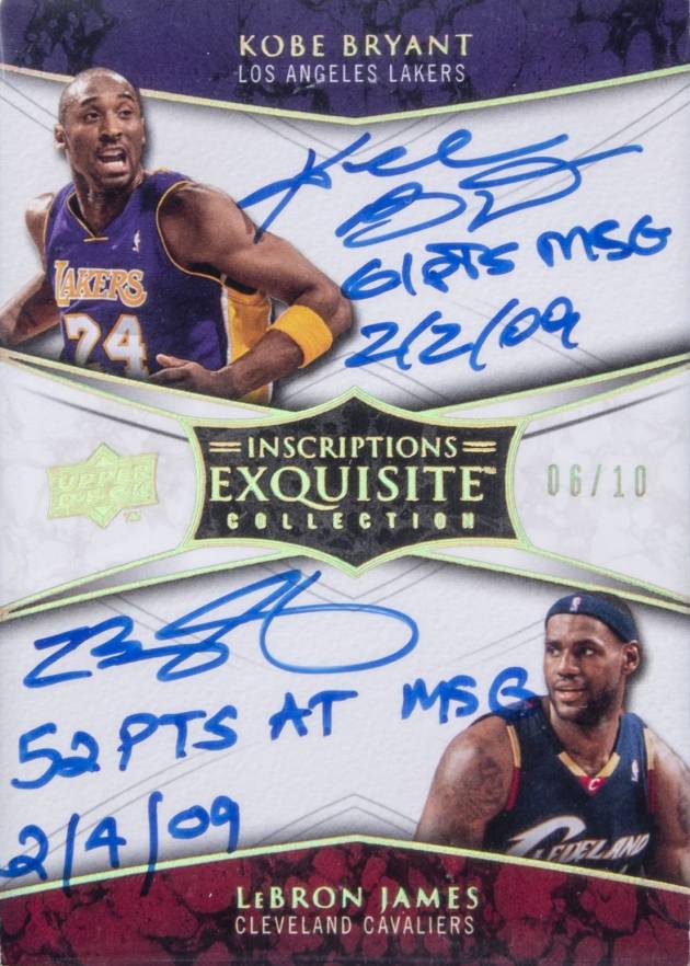 2008 Upper Deck Exquisite Collection Inscriptions Dual Autograph Kobe Bryant/LeBron James #BJ Basketball Card