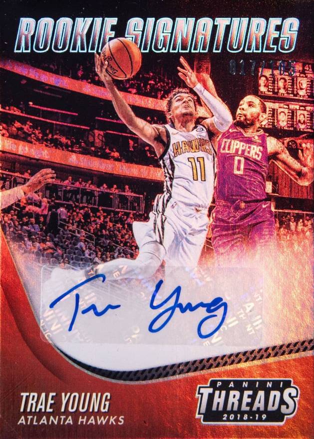 2018 Panini Threads Rookie Signatures Trae Young #5 Basketball Card