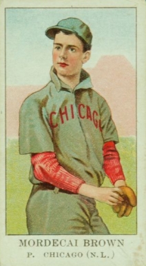1908 American Caramel Mordeaci Brown p. # Baseball Card