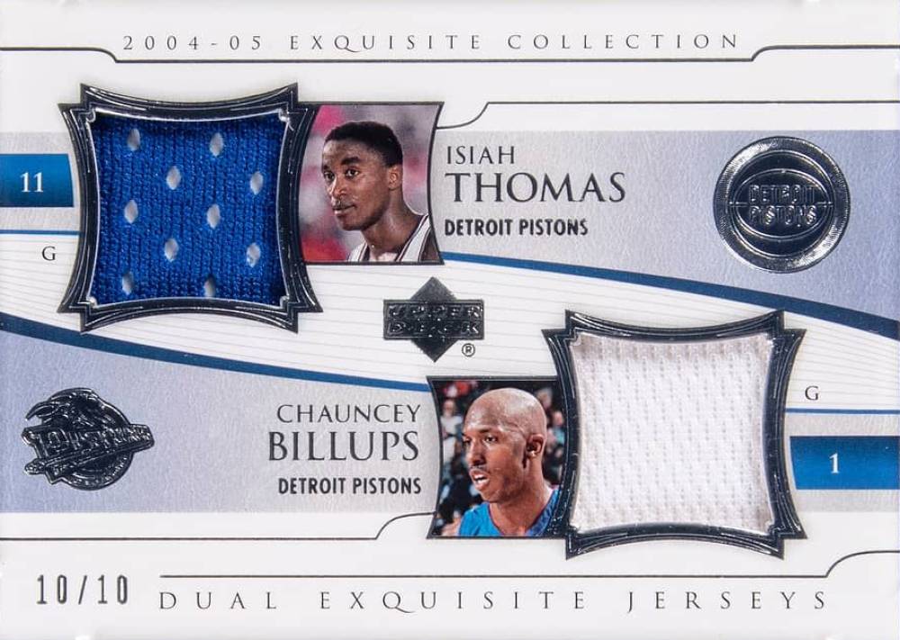 2004 Upper Deck Exquisite Collection Extra Exquisite Dual Jersey Chauncey Billups/Isiah Thomas #EJ2TB Basketball Card
