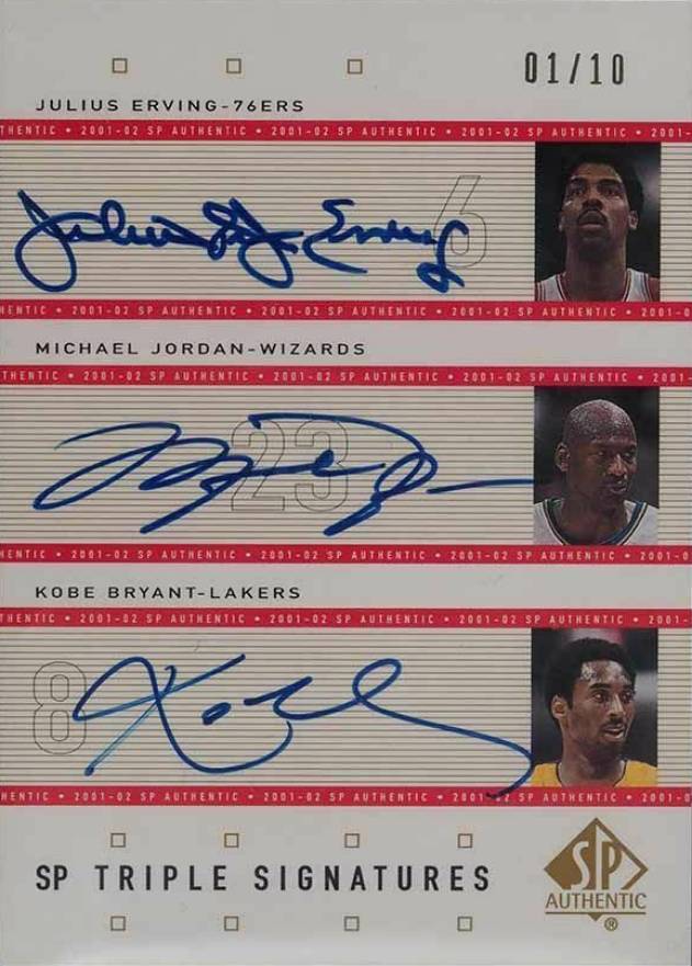2001 SP Authentic Triple Signatures Brynt/Erving/Jordan # Basketball Card