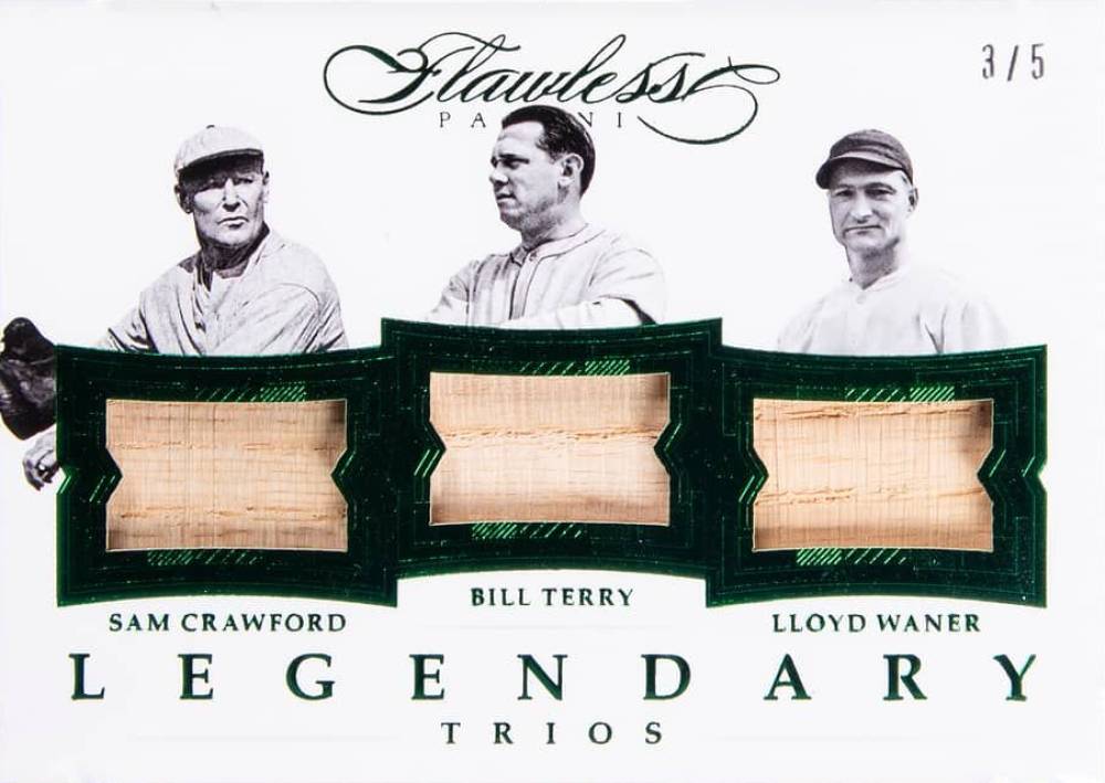 2017 Panini Flawless Legendary Trios Memorabilia Bill Terry/Lloyd Waner/Sam Crawford #CTW Baseball Card