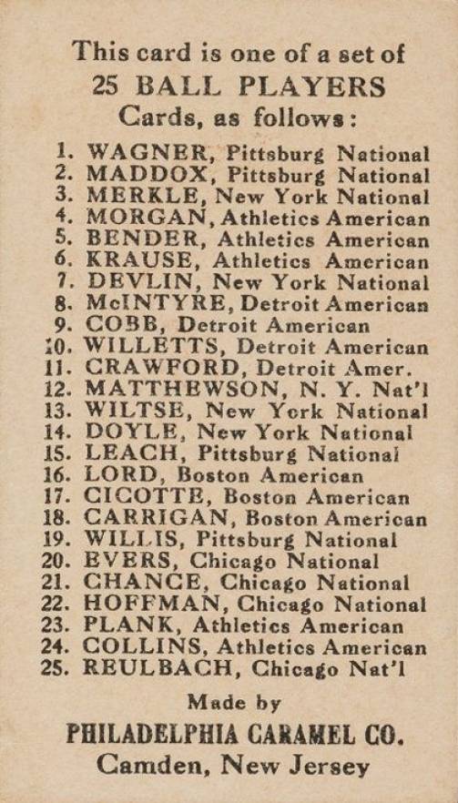 1909 Philadelphia Caramel Chance, Chicago Nat'l # Baseball Card